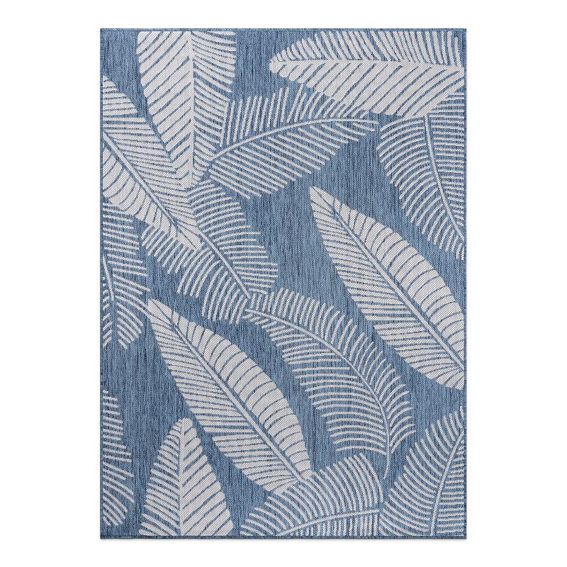 Blue and White Synthetic Flat Woven Floral 8' x 10' Area Rug