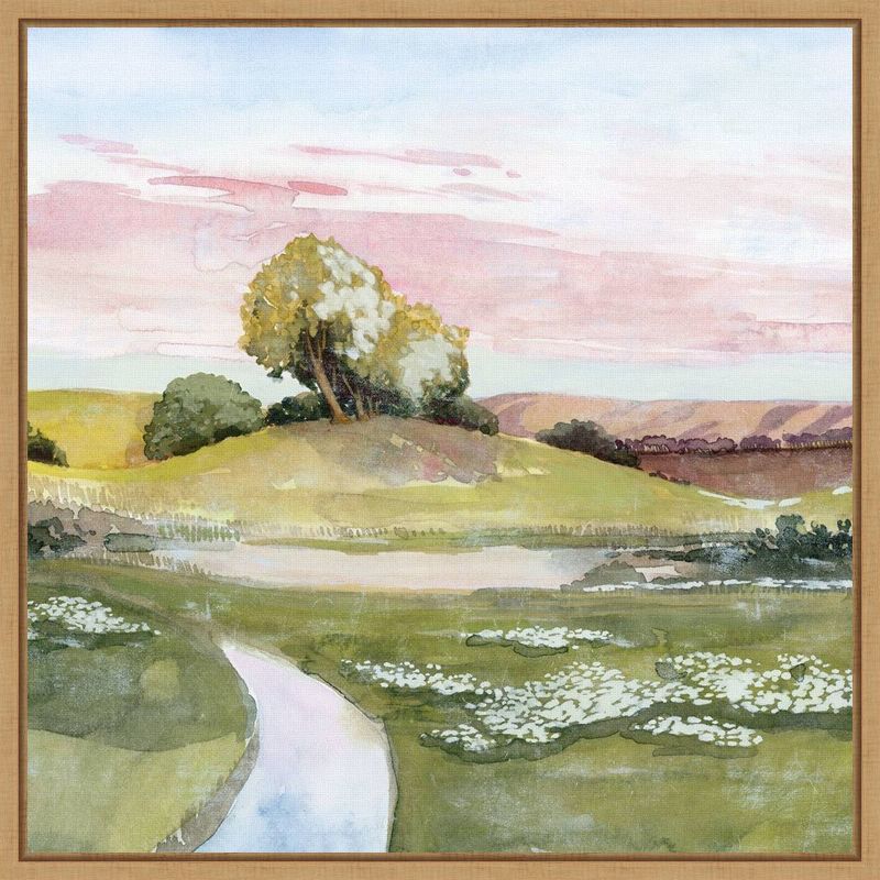 16" x 16" Pink and Green Nature Landscape Framed Canvas