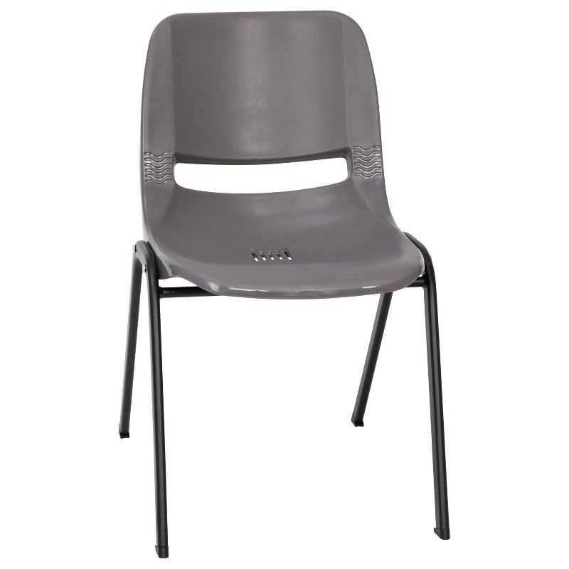 Gray Plastic Armless Stacking Chair with Black Metal Frame