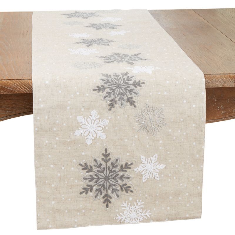 Beige Polyester Winter Snowflakes Table Runner