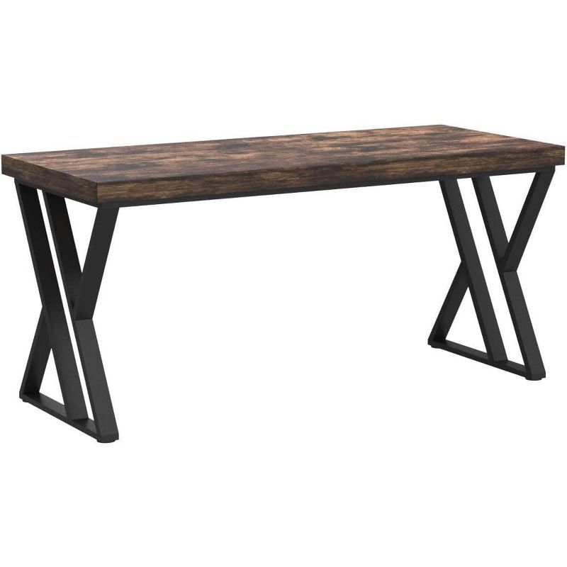 Rustic Brown Wood Writing Desk with Z-Shaped Metal Legs