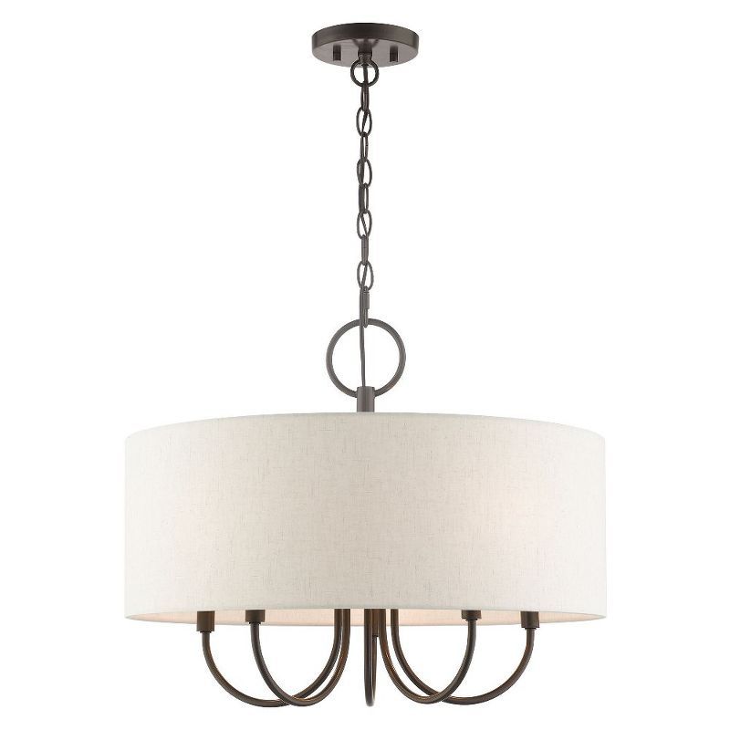 Blossom English Bronze 5-Light Pendant with Oatmeal Shade