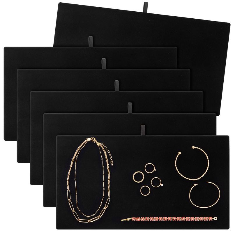 Black Velvet Jewelry Display Trays for Necklaces and Rings, 14 Inch, Set of 6