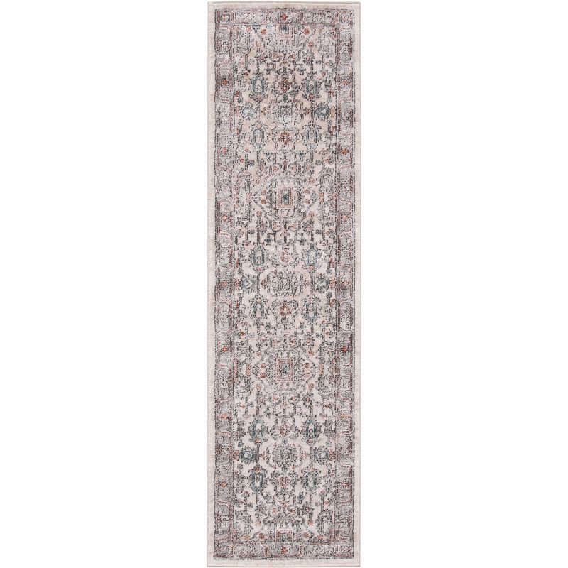 Ivory and Grey Hand-Knotted Wool Runner Rug