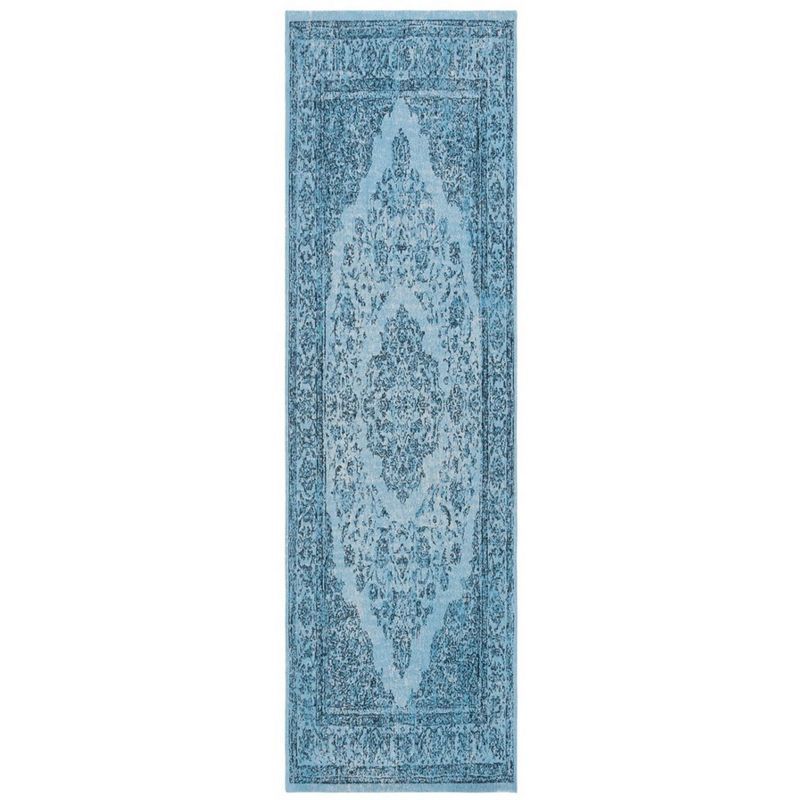 Classic Blue Flat Woven Wool and Cotton Runner Rug