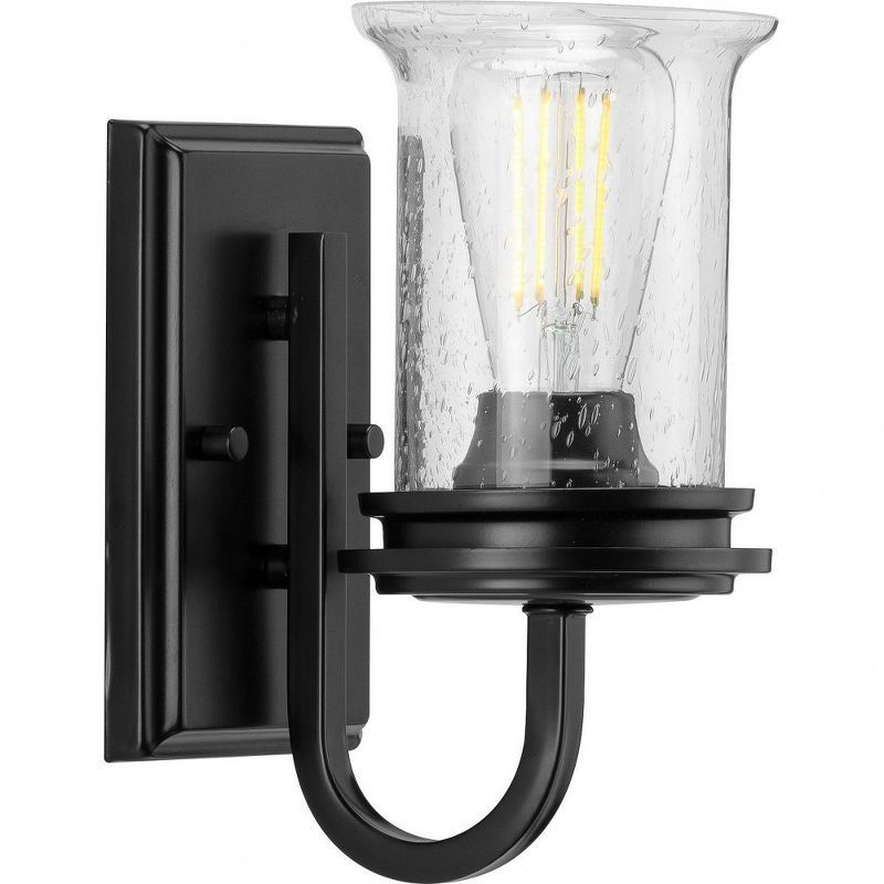 Matte Black 1-Light Bath Sconce with Seeded Glass Shade