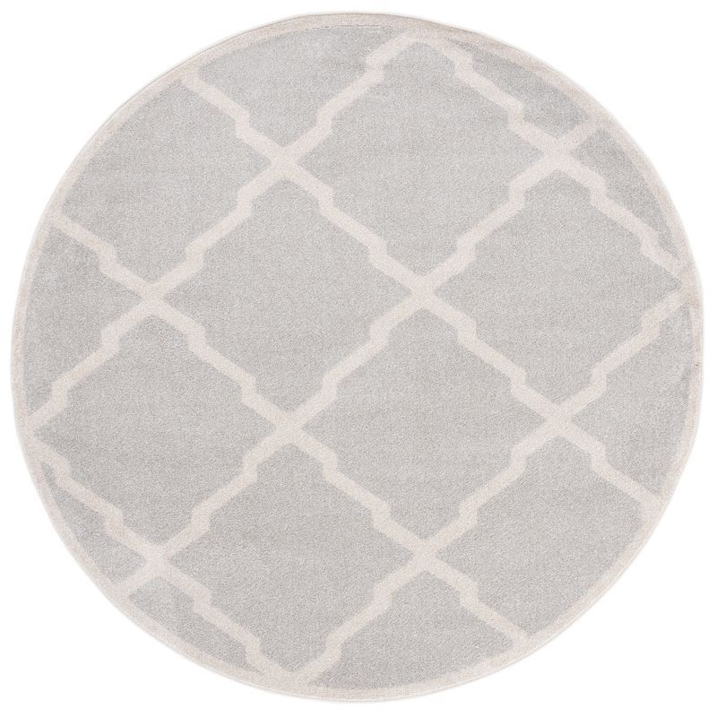 Loomed Geometric Light Grey & Beige Cotton Blend Round Rug