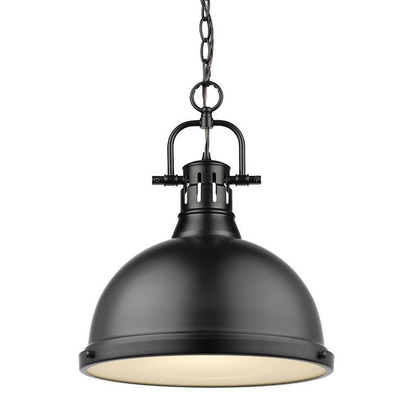 Duncan 14" Matte Black Transitional Bowl Pendant with Glass Diffuser