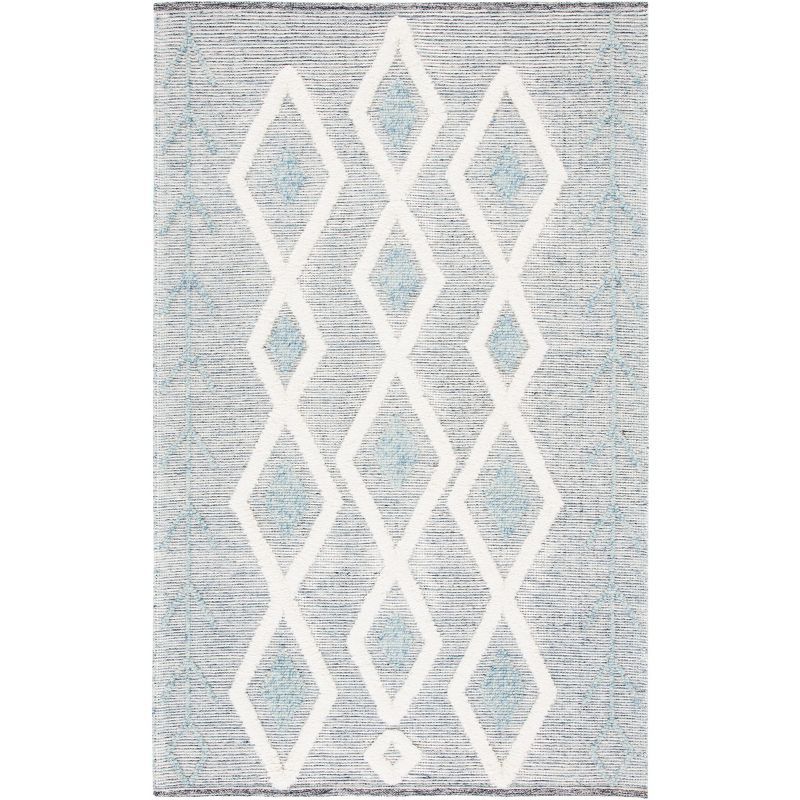 Blue and Ivory Hand-Knotted Wool Rectangular Area Rug