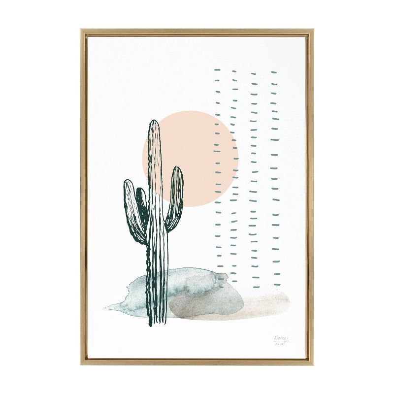 Desert Cactus Gold Framed Canvas Wall Art, 36" x 27"