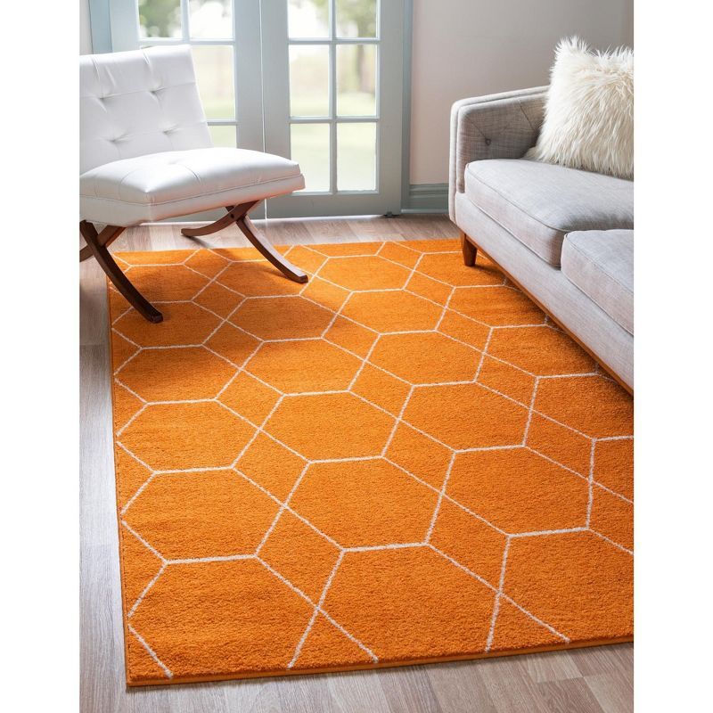 Trellis Frieze Orange Synthetic 3'3" x 5'3" Rectangular Rug