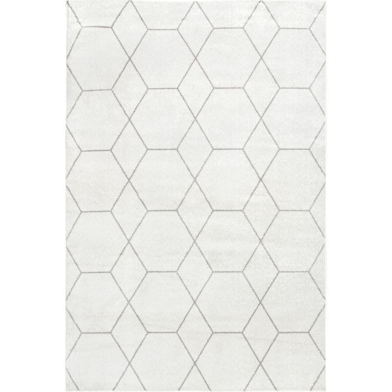 Beige Geometric Honeycomb 9' x 12' Synthetic Area Rug