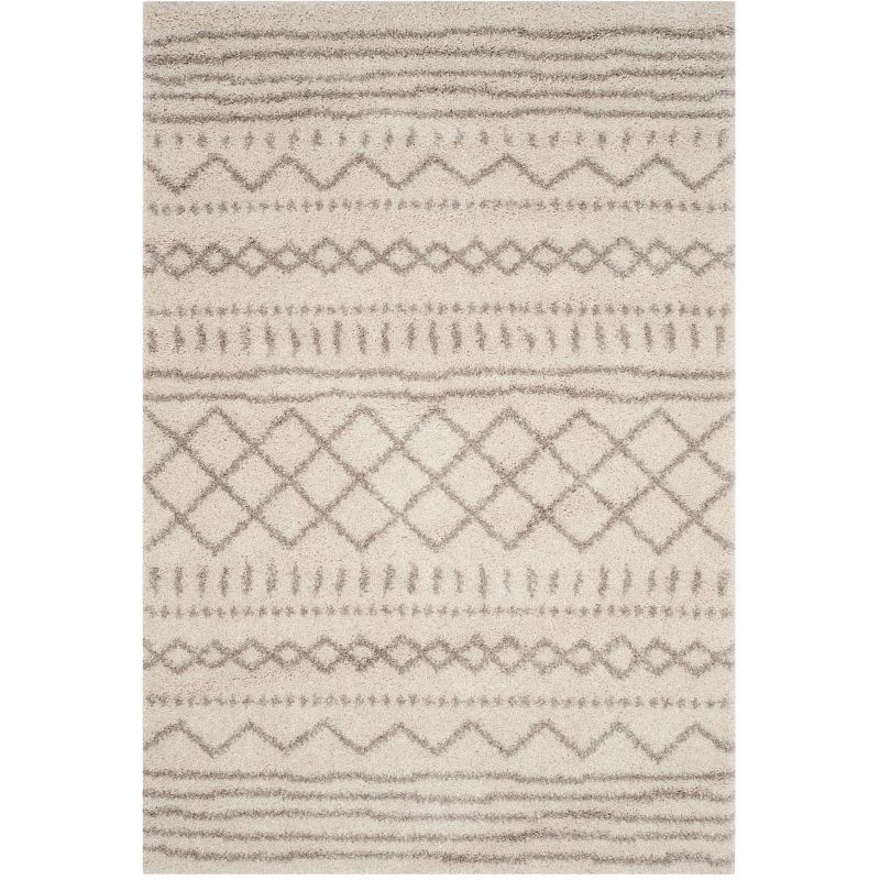 Ivory Beige Geometric Shag Area Rug 5'1" x 7'6"