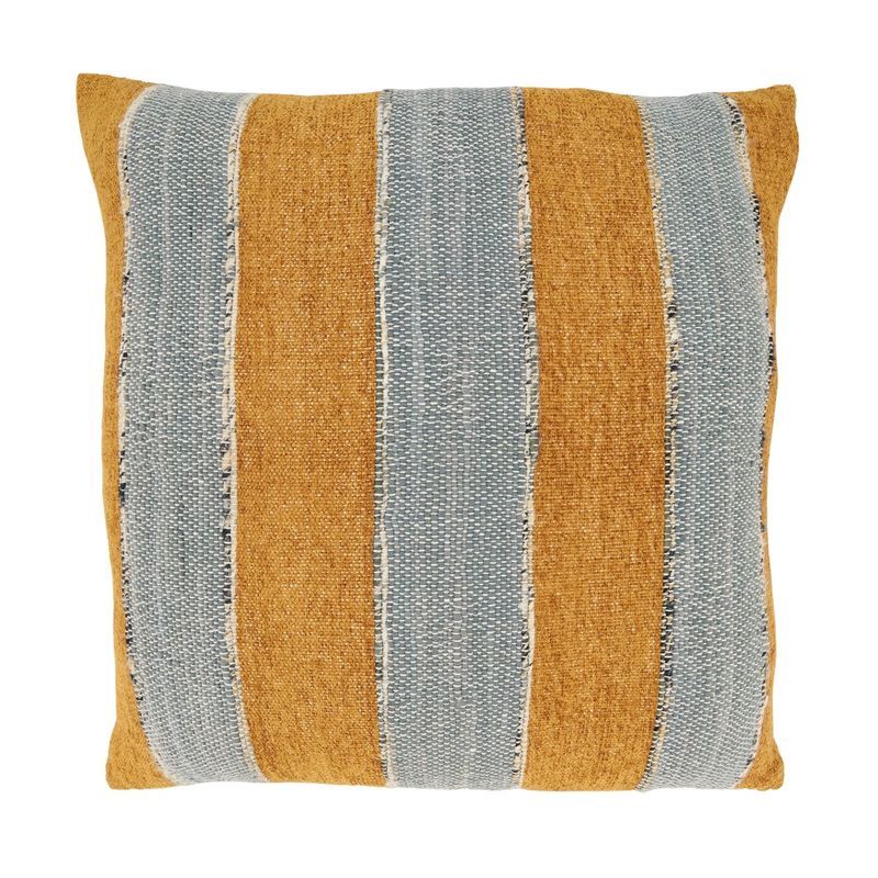 Terracotta and Blue Striped Cotton Pillow Cover, 20"