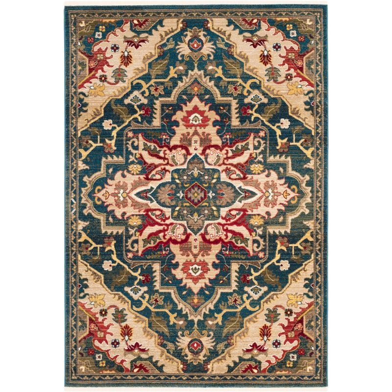 Elysian Blue Floral Easy-Care Synthetic Area Rug, 5'1" x 7'5"