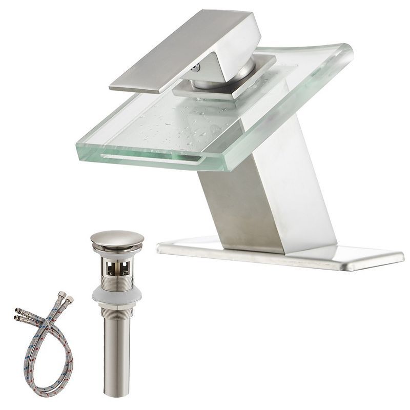 Brushed Nickel Glass Waterfall Single Handle Bathroom Faucet