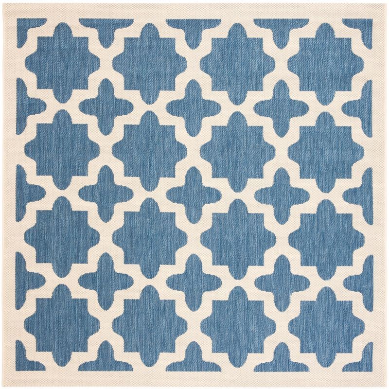 Reversible Blue and Beige Synthetic Square Area Rug, 5'3" x 5'3"