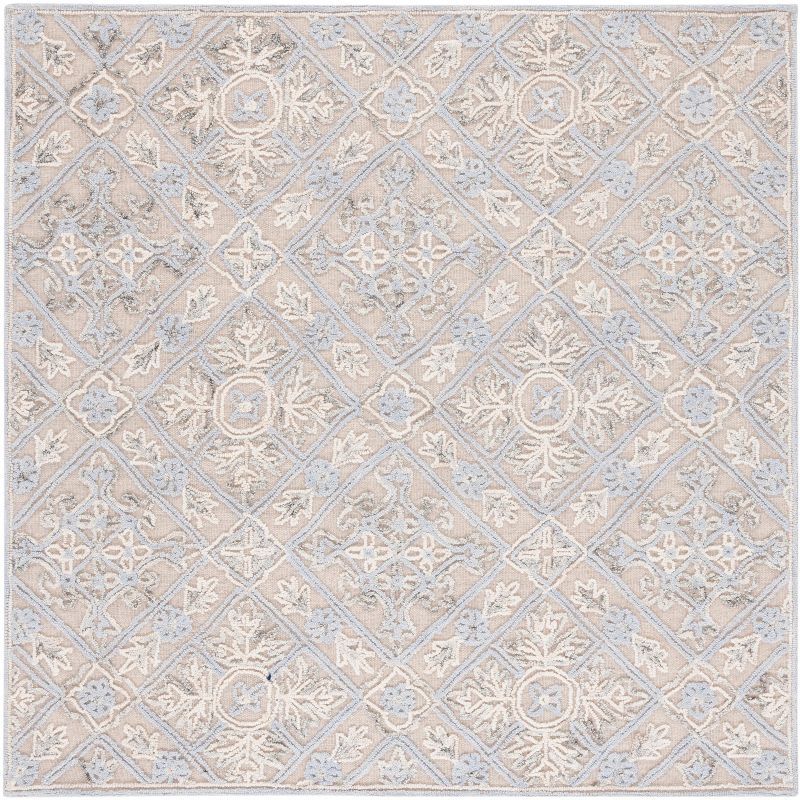 Elegant Hand-Tufted Wool Square Rug in Beige - 6'x6'