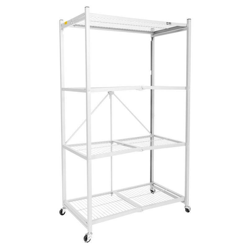 Origami White 4-Tier Folding Steel Wire Shelving with Wheels