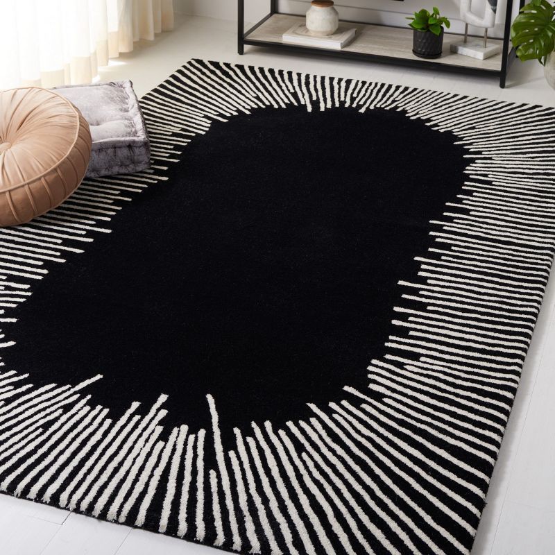 Black and Ivory 5' Square Wool Tufted Area Rug