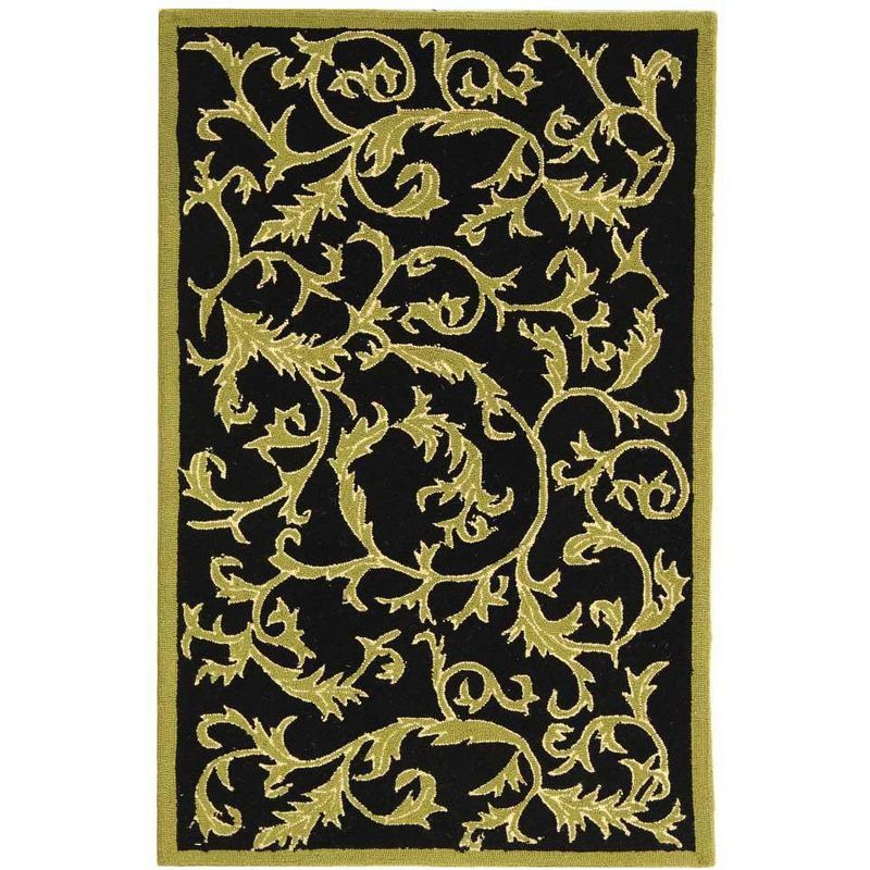 Chelsea Black and Olive Hand-Hooked Wool Area Rug