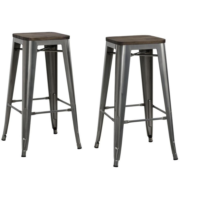 Fusion 30" Gun Metal Backless Bar Stools with Wood Seat