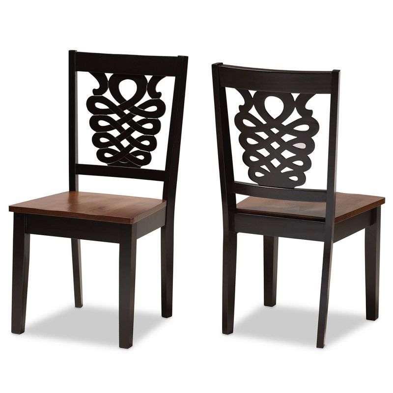 Gervais Two-Tone Dark Brown and Walnut Wood Dining Chair Set