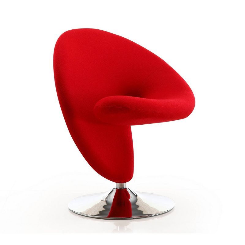 Curl Red Polished Chrome Wool Blend 24" Swivel Accent Chair