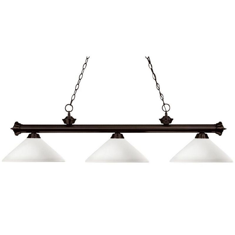 Elegant Traditional Bronze 3-Light Billiard Chandelier with Opal Glass Shades