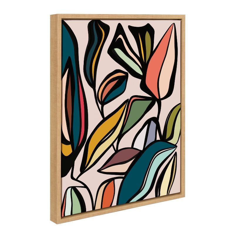 Colorful Abstract Ficus Leaves Canvas Wall Art, 18x24 Natural Frame