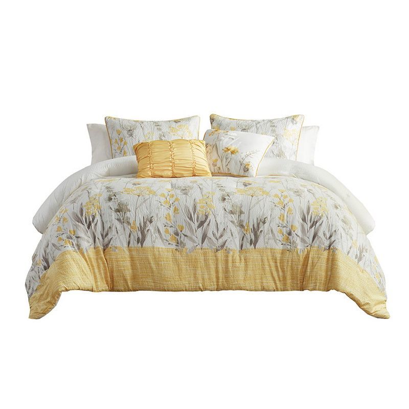 Full White and Yellow Microfiber Floral Comforter Set