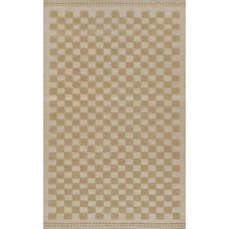 Beige Braided Stripe Handwoven Wool Rug, 6'3" x 9'