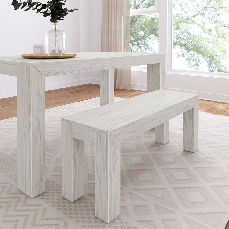 White Sand Wirebrush Solid Pine Modern Dining Bench, 49"