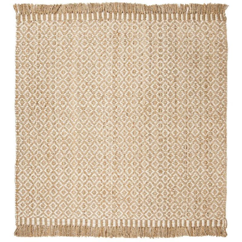 Hand-Knotted Ivory Wool 7' Square Non-Slip Washable Area Rug