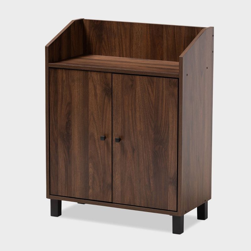 Baxton Studio Rossin Walnut Finished 2 Door Wood Entryway Shoe Storage Cabinet with Open Shelf Brown: Freestanding Organizer, Holds 8 Pairs