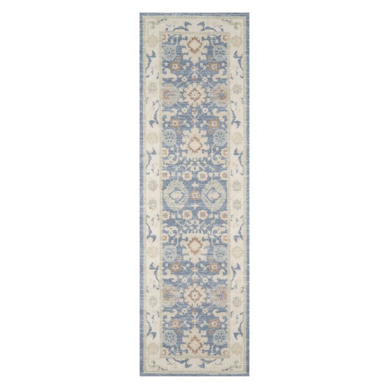 Anatolia Light Blue and Beige Wool Runner Rug