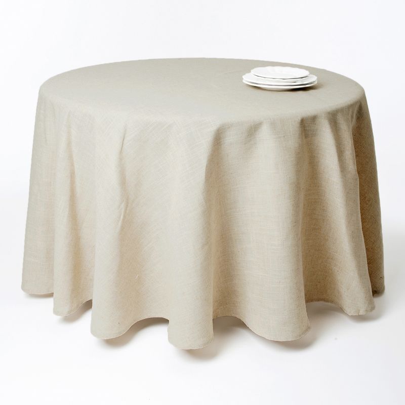 Natural Poly-Linen Blend Round Tablecloth, 120"