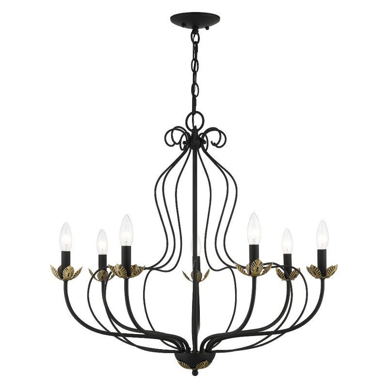 Katarina Floral 7-Light Black and Antique Brass Chandelier