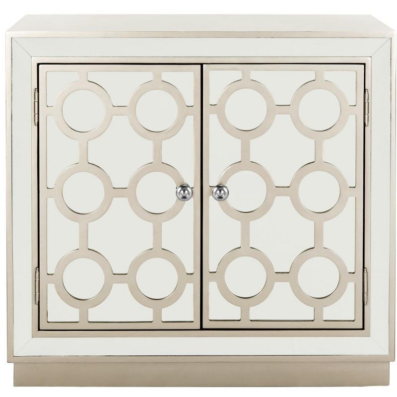 Gray Mirrored Glam Art Deco Accent Cabinet