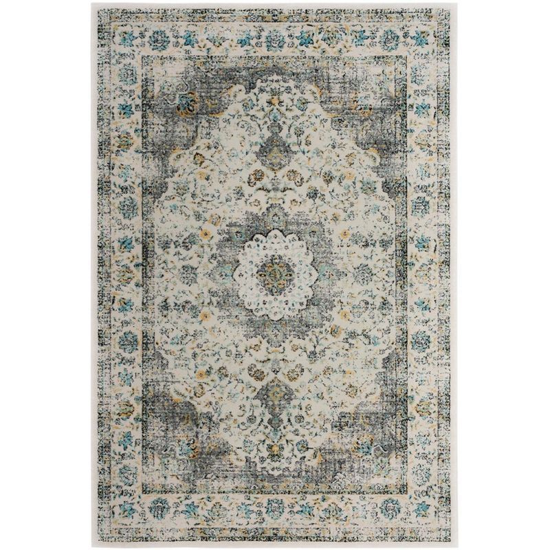 Gray and Gold Floral Synthetic Area Rug