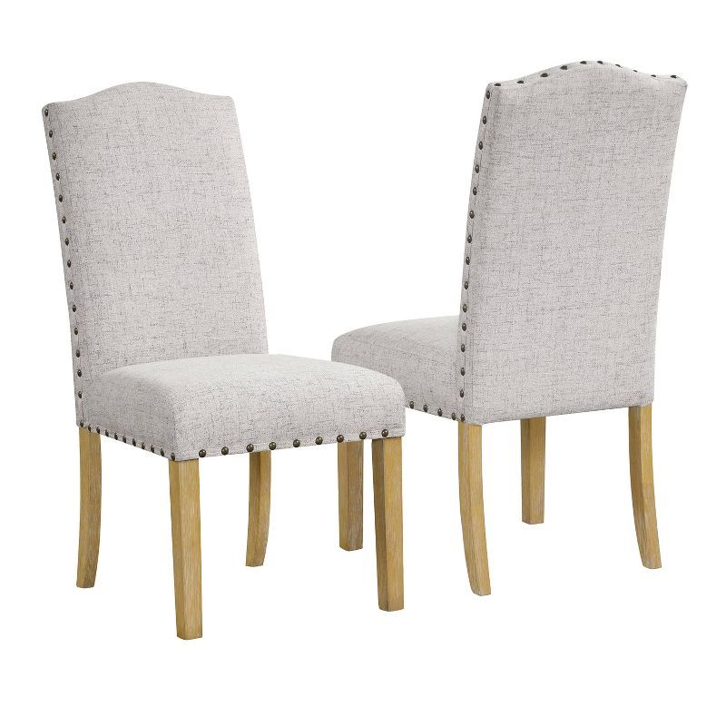 Beige Upholstered Linen Parsons Side Chair with Wood Legs, Set of 2