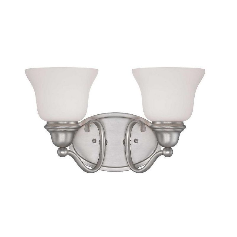 Pewter 2-Light Vanity Fixture with White Glass Shades