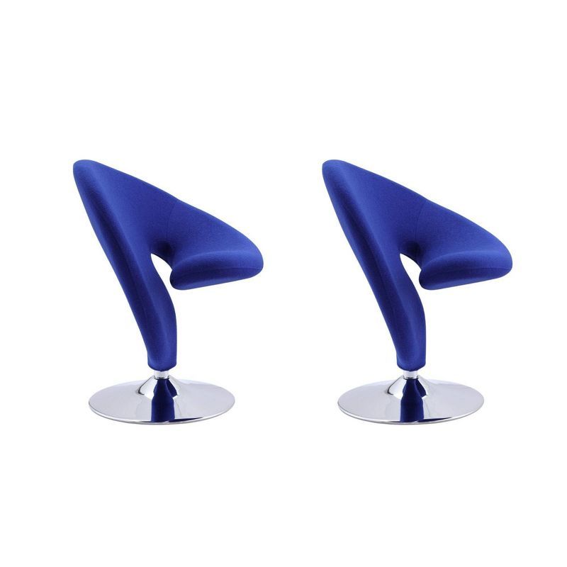 Curl Blue Wool and Polished Chrome Swivel Accent Chair Set