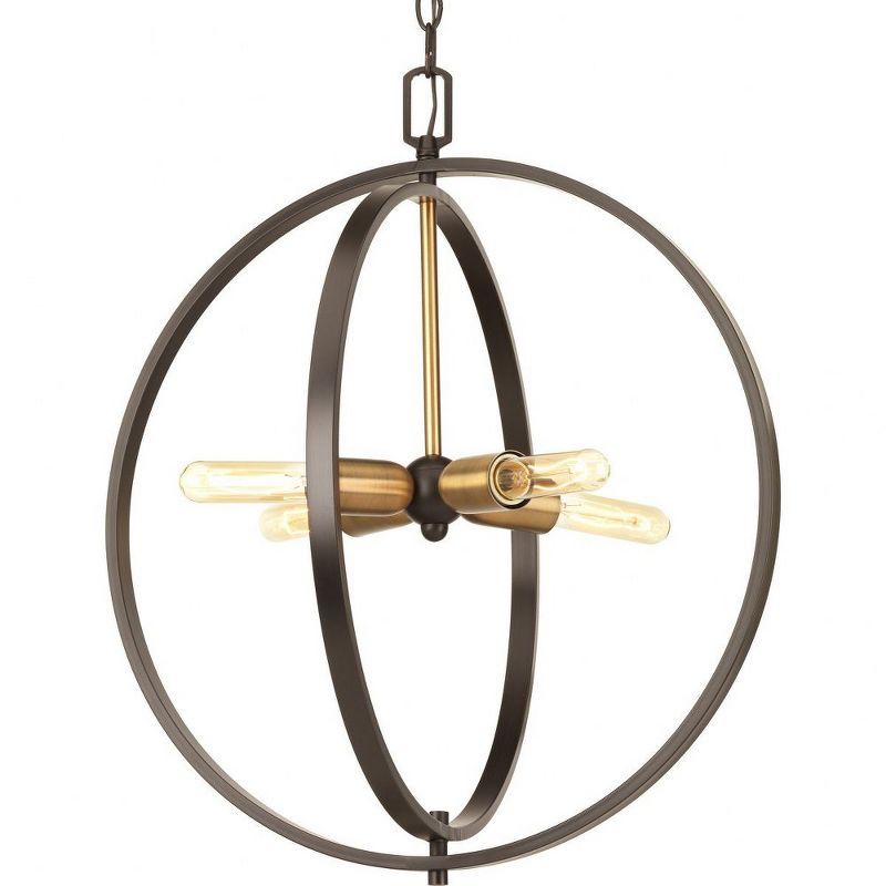 Antique Bronze 4-Light Sphere Pendant with Brass Accents