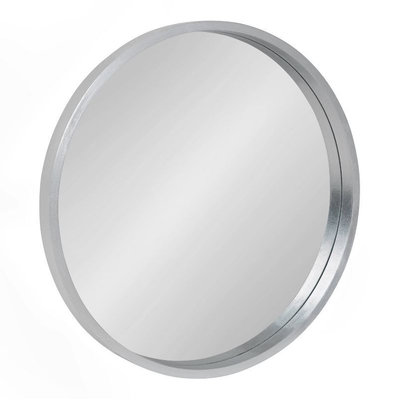 Elegant Round Wood and Silver 24" Wall Mirror