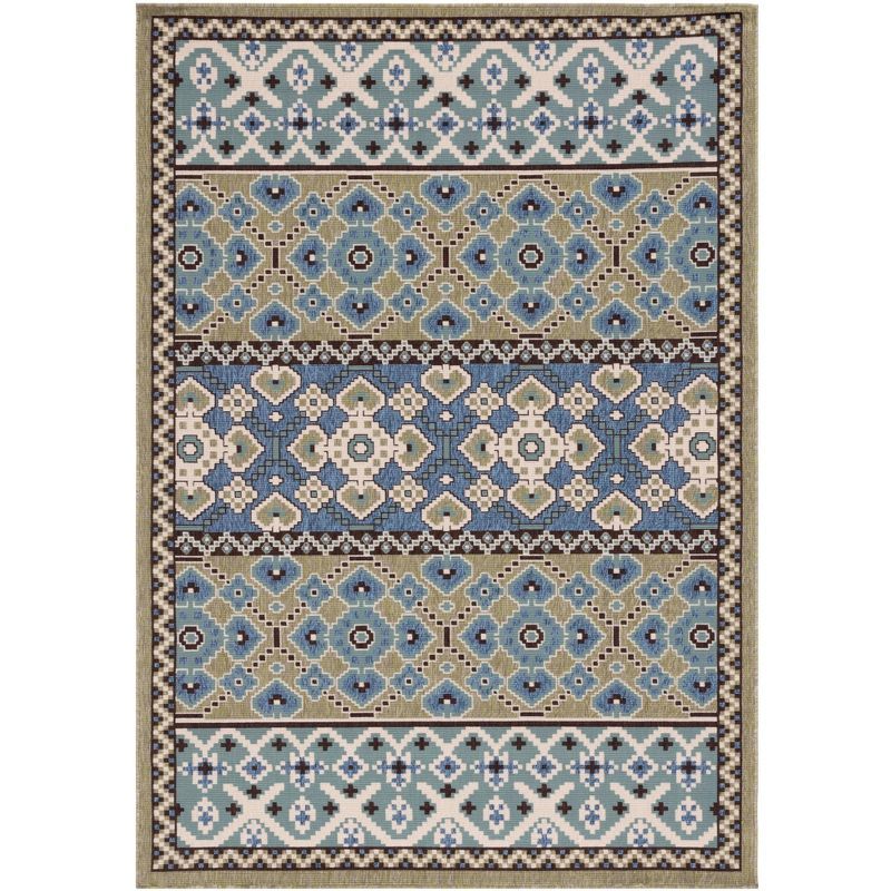 Green and Blue Floral Synthetic Washable Area Rug 4' x 5'7"