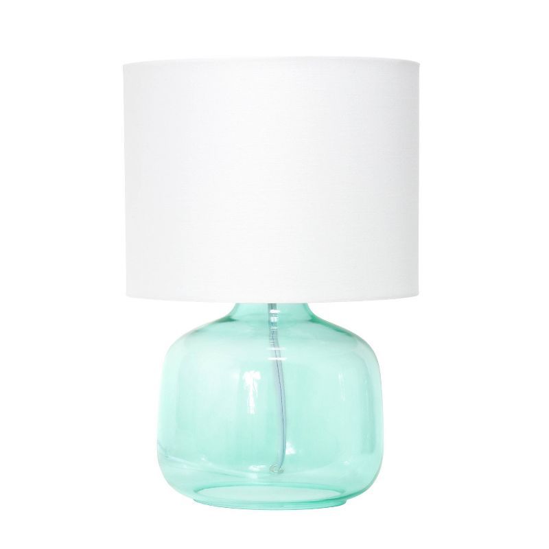 Aqua Glass Nightstand Lamp with White Fabric Shade