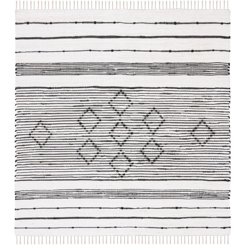 Black and White Striped Wool Cotton Square Rug