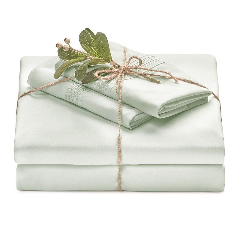 Sage Pearl Embroidered Microfiber Queen Sheet Set