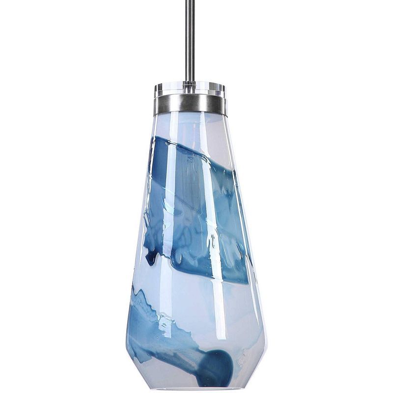 Brushed Nickel Mini Pendant Light with Blue Glass Shade